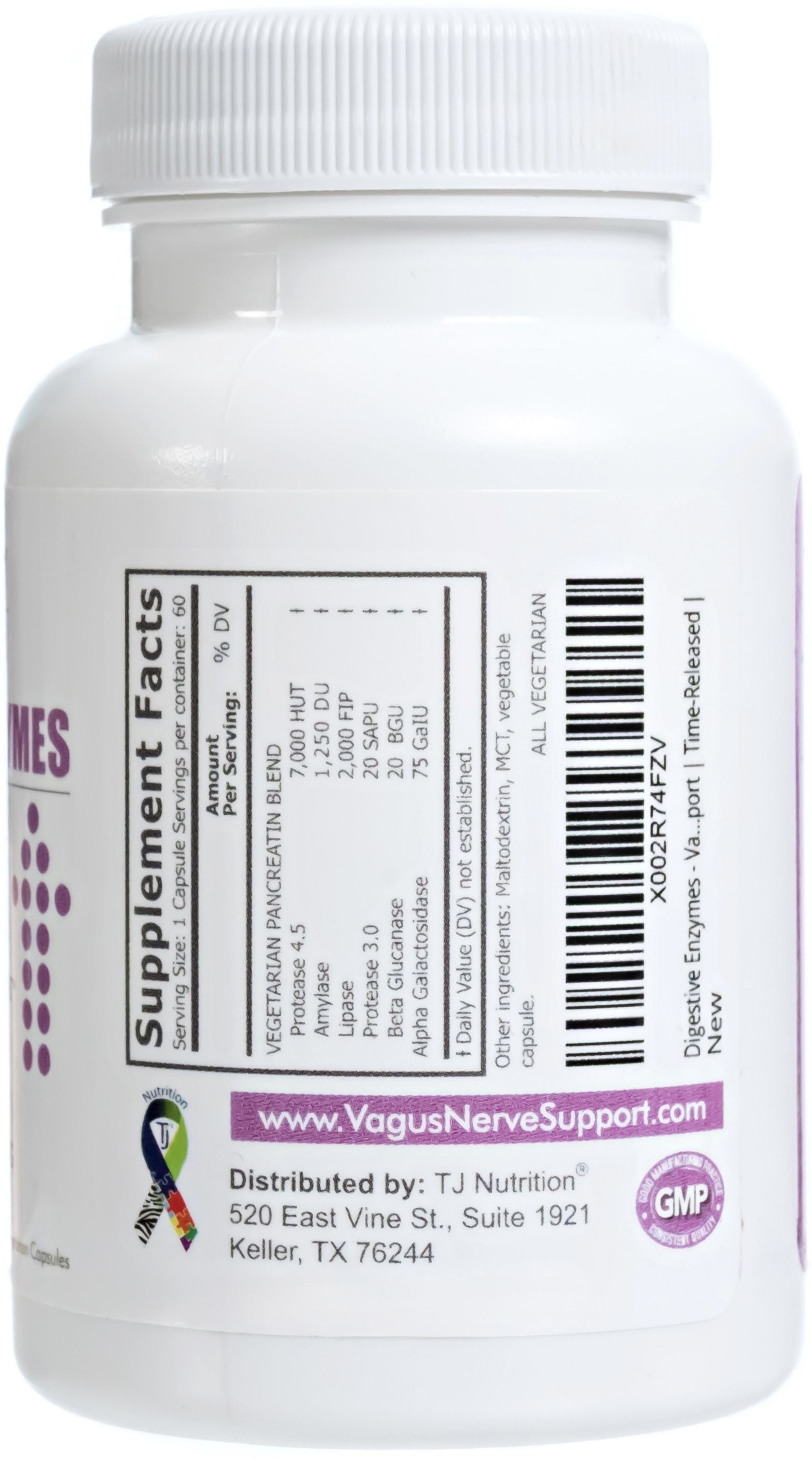 digestive enzymes bottle showing the supplement facts