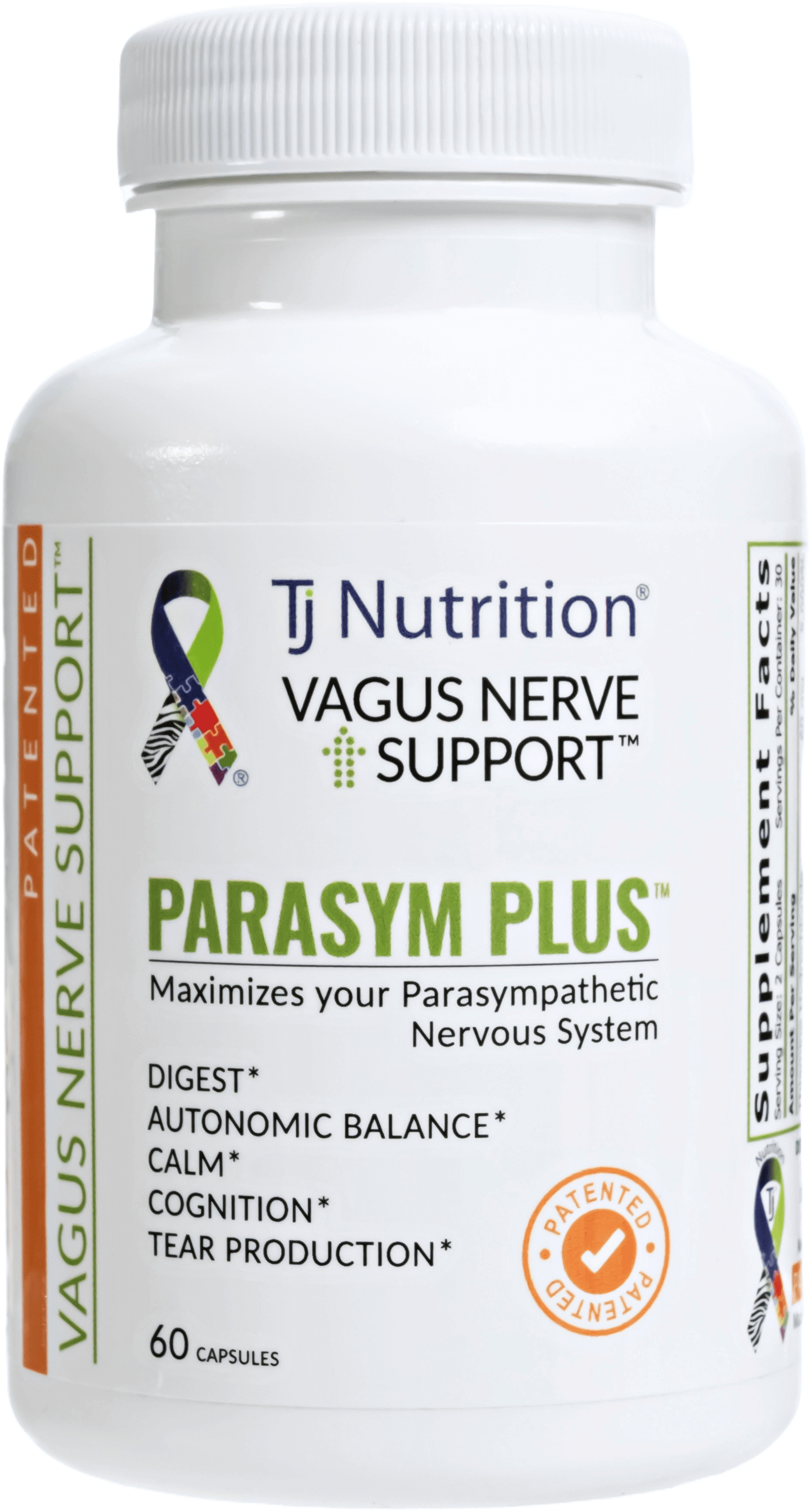 a bottle of tj nutrition vagus nerve support parasym plus that maximizes your parasympathetic nervous system