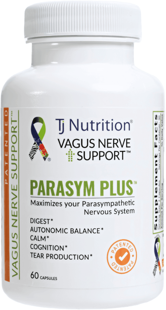 a bottle of tj nutrition vagus nerve support parasym plus that maximizes your parasympathetic nervous system