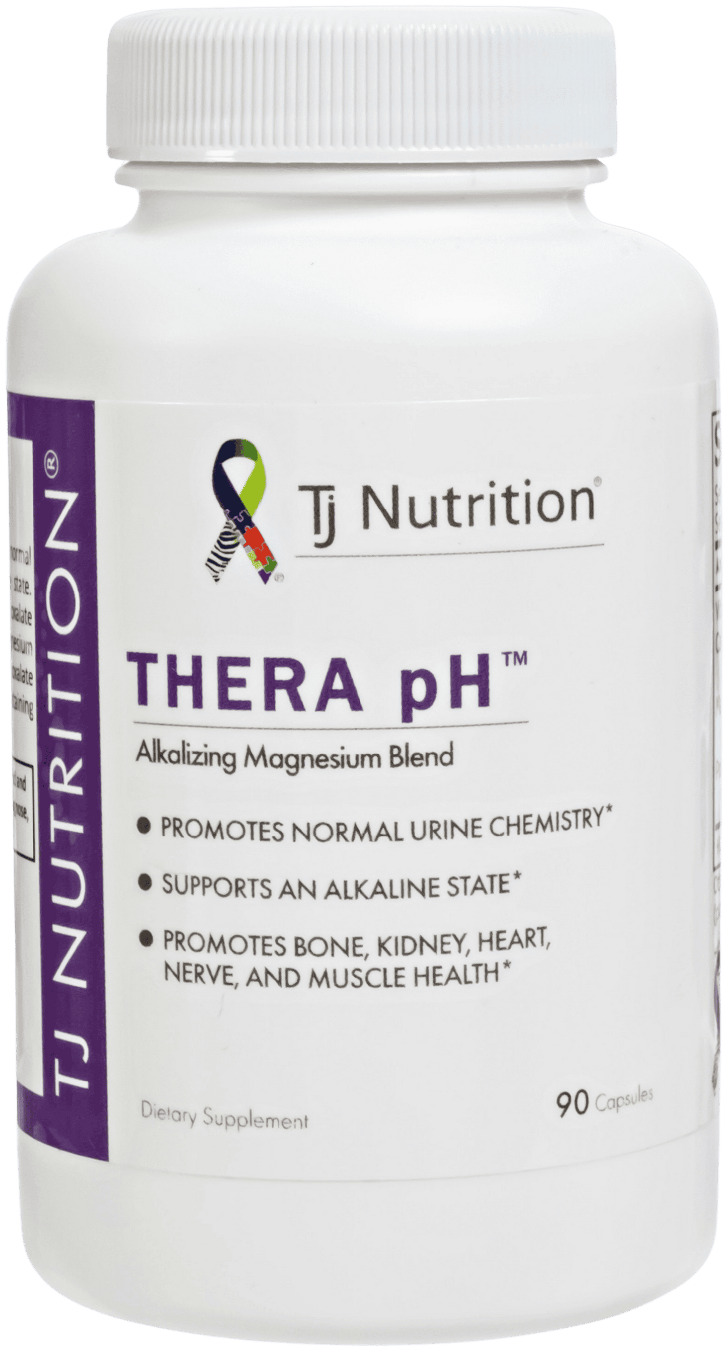 TJ Nutrition Thera pH supplement bottle that promotes normal urine chemistry with an alkalizing magnesium blend