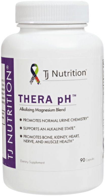 TJ Nutrition Thera pH supplement bottle that promotes normal urine chemistry with an alkalizing magnesium blend