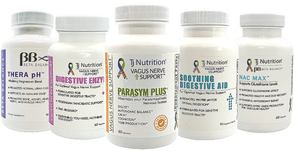 a picture of 5 tj nutrition vagus nerve support products