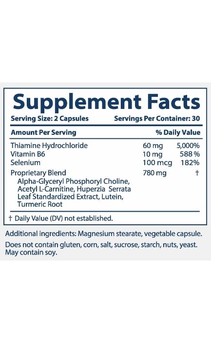 the supplement facts for parasym plus eyes with a serving size of 2 capsules