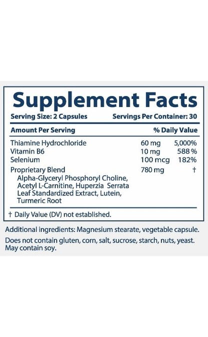 the supplement facts for parasym plus eyes with a serving size of 2 capsules