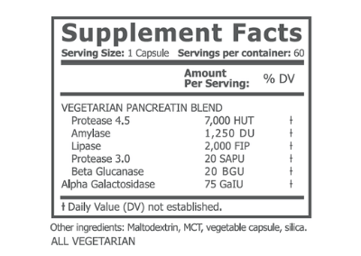 Supplement facts for Vagus Nerve Support Digestive Enzymes